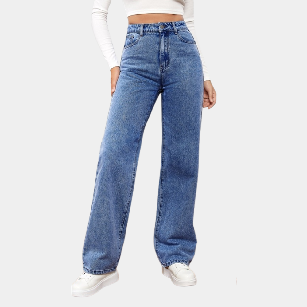 Women's Classic High-Waist Straight-Leg Jeans in Dark Blue 1