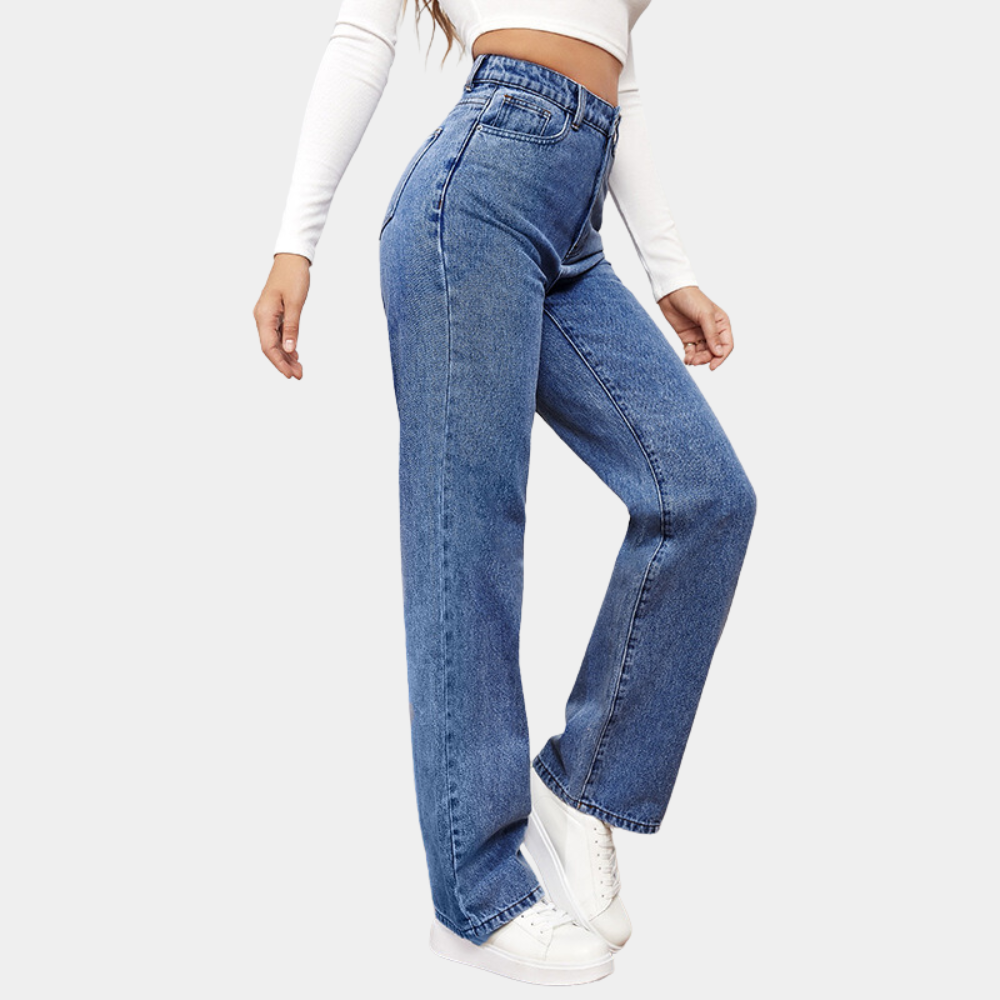 Women's Classic High-Waist Straight-Leg Jeans in Dark Blue 2