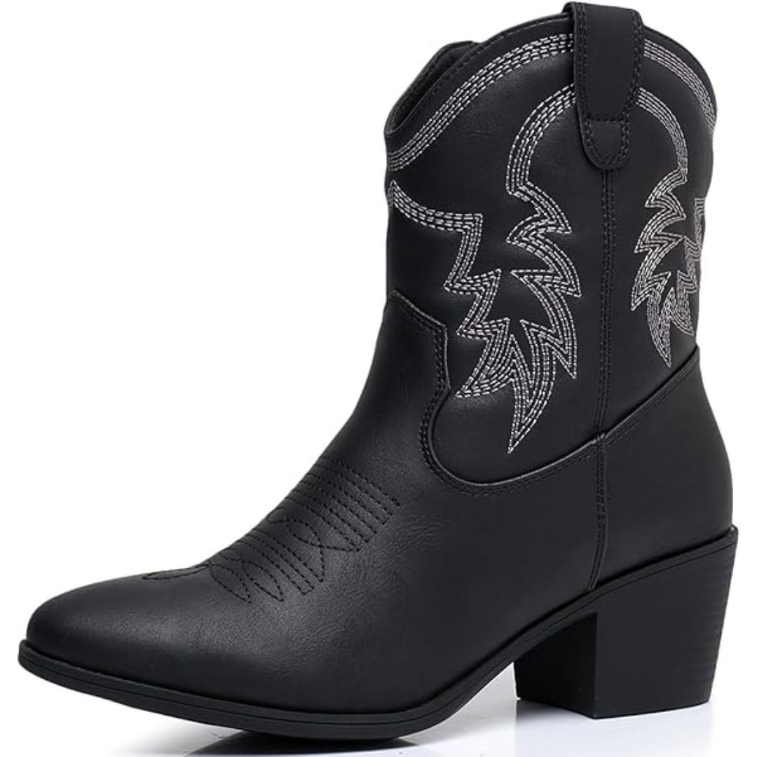 Women's Classic Mid-Calf Western Boots in Schwarz 1