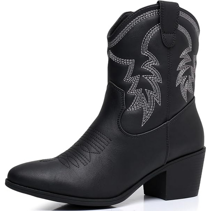 Women's Classic Mid-Calf Western Boots in Schwarz 1