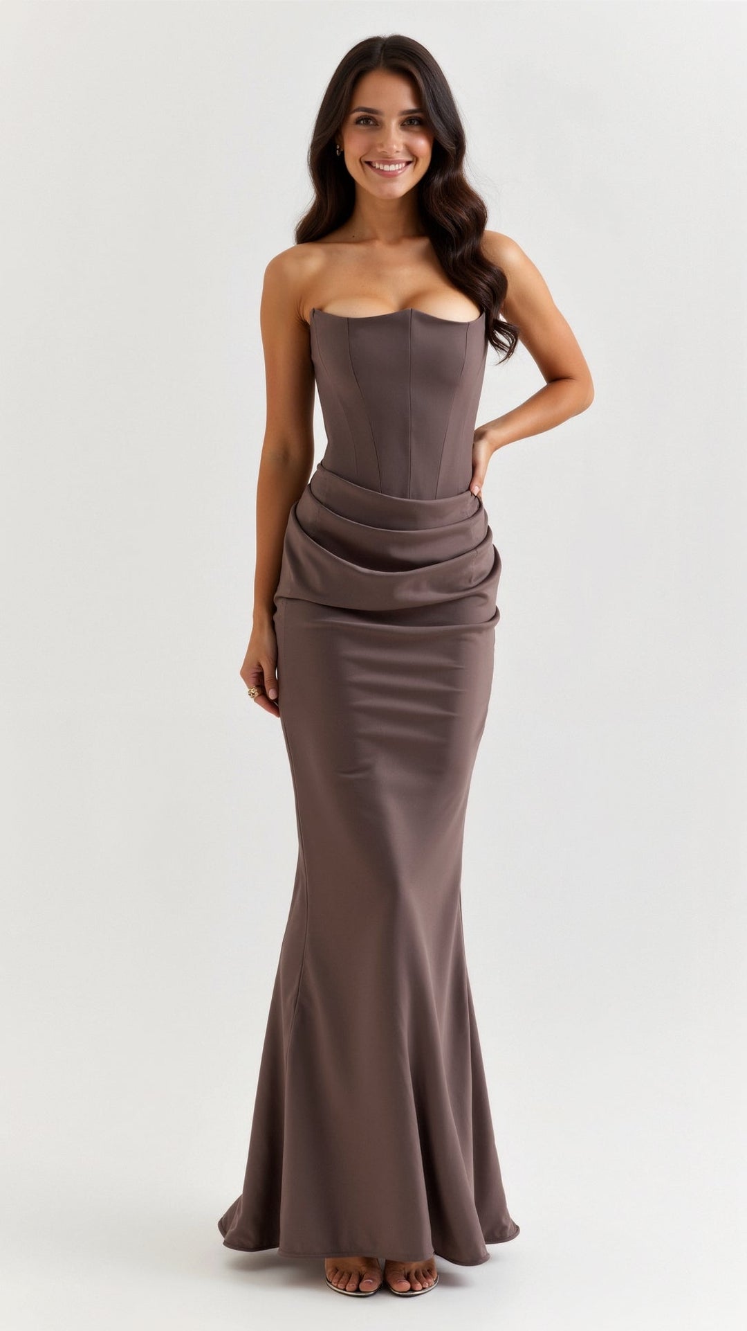 Women's Column Maxi Dress for Wedding Guests in Karamell 1