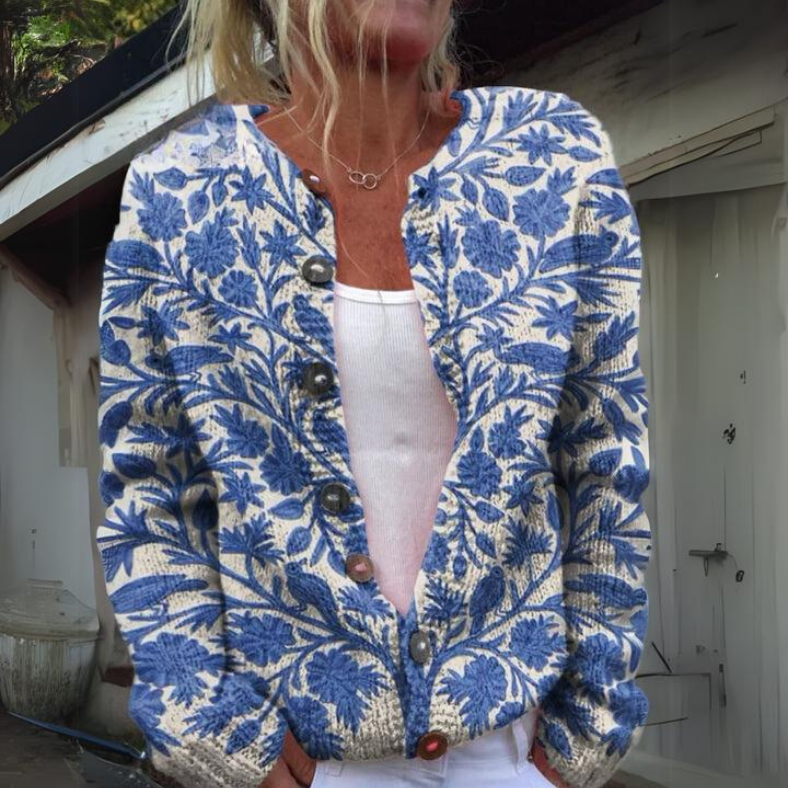 Women's Cozy Floral Knit Vest in Blue