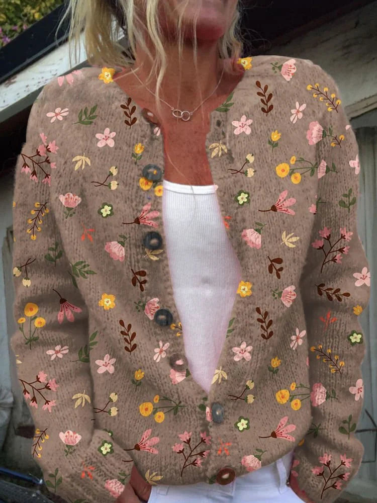 Women's Cozy Floral Knit Vest in Brown