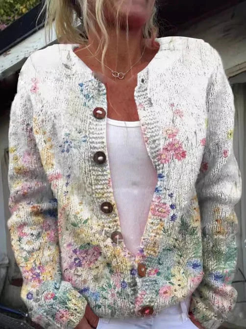 Women's Cozy Floral Knit Vest in White