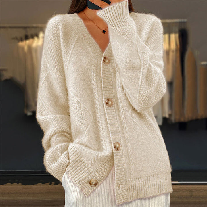 Women's Cozy Long-Sleeve Cardigan in Beige