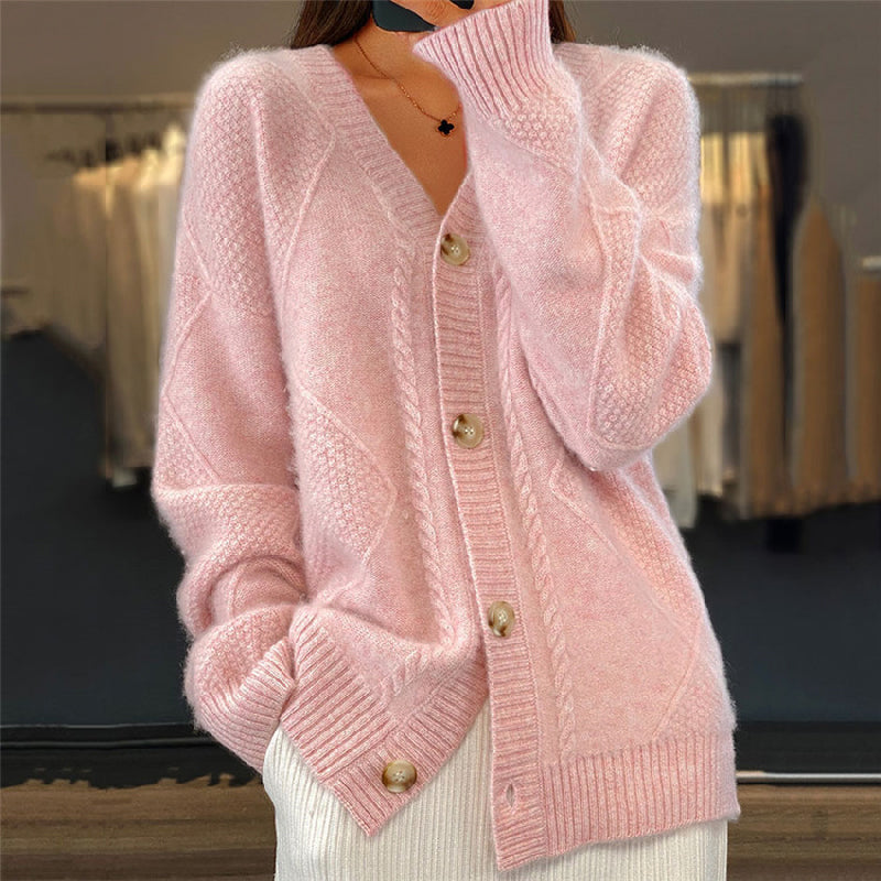 Women's Cozy Long-Sleeve Cardigan in Pink