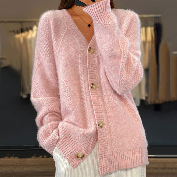 Women's Cozy Long-Sleeve Cardigan in Pink