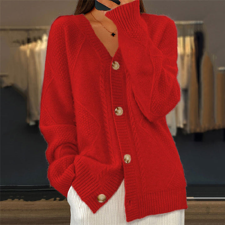 Women's Cozy Long-Sleeve Cardigan in Red