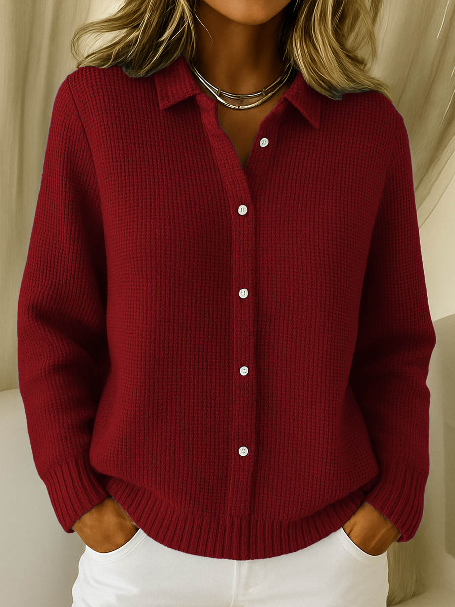 Women's Cozy Tailored Knit Cardigan in Red
