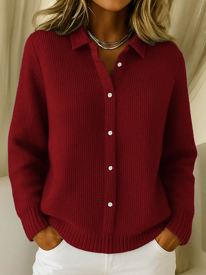 Women's Cozy Tailored Knit Cardigan in Red