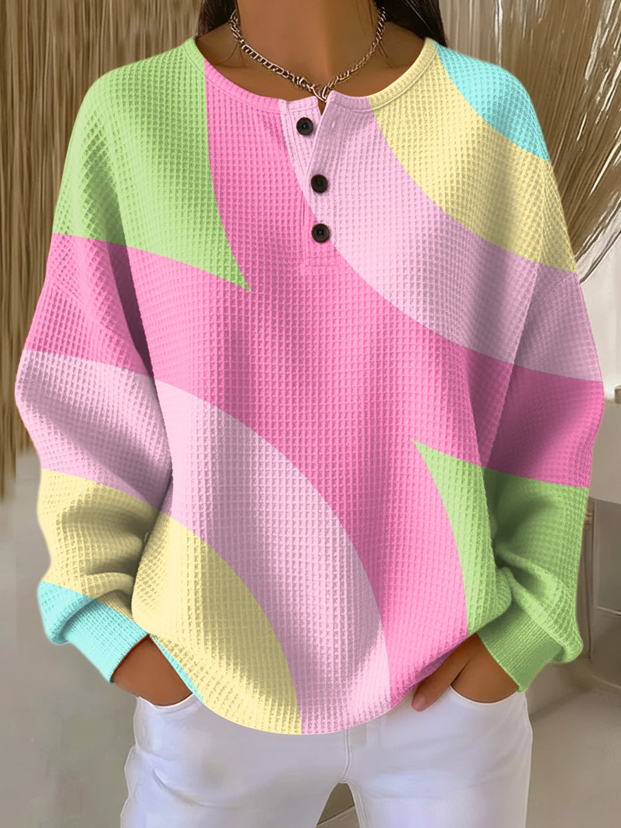 Women's Cozy Waffle-Knit Pullover for Autumn in Pink