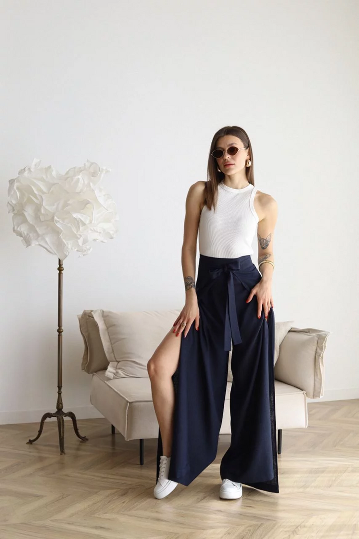 Women's Cropped Wide Linen Pants (3)