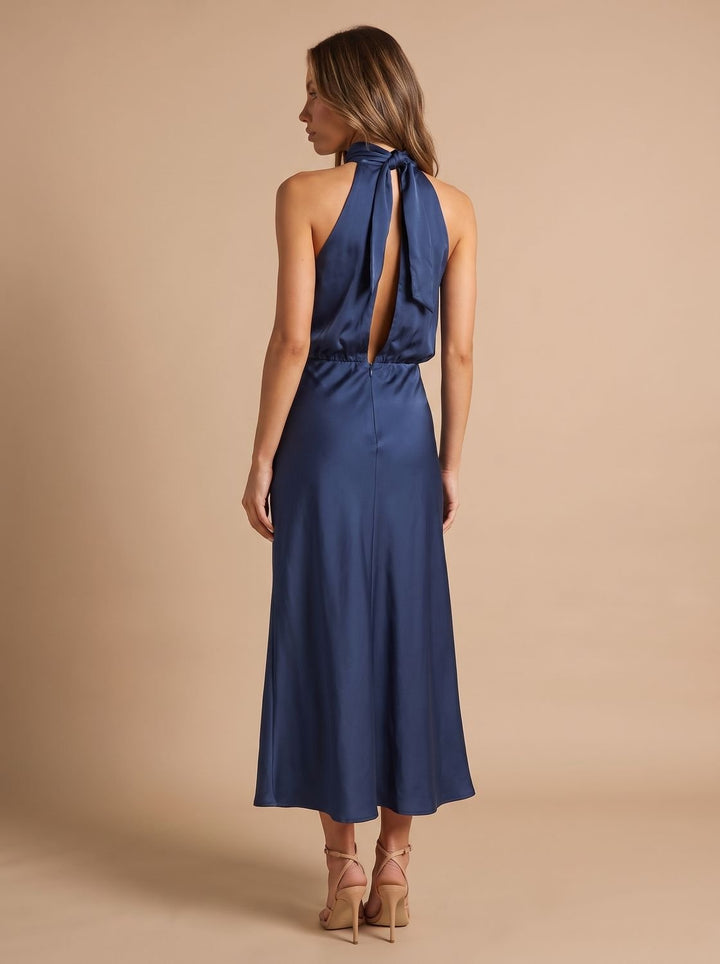 Women's Draped Midi Cocktail Dress in Satin (12)