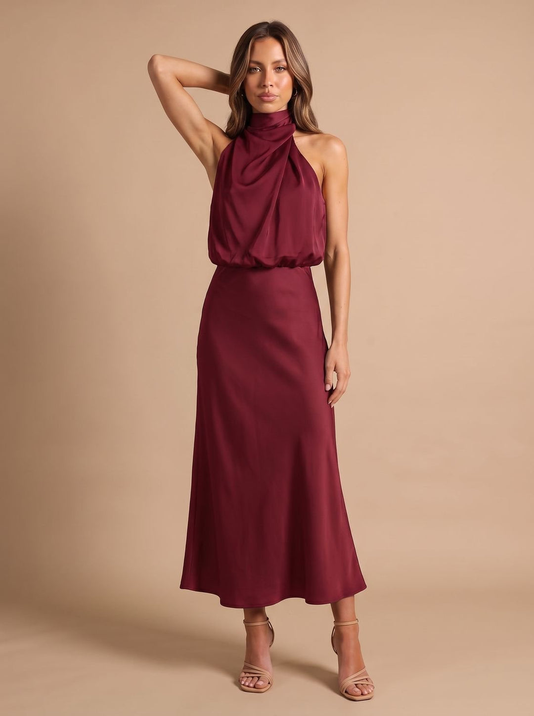 Women's Draped Midi Cocktail Dress in Satin (18)