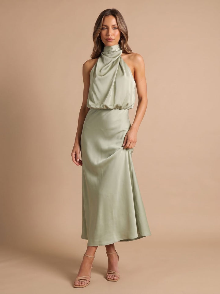 Women's Draped Midi Cocktail Dress in Satin (2)