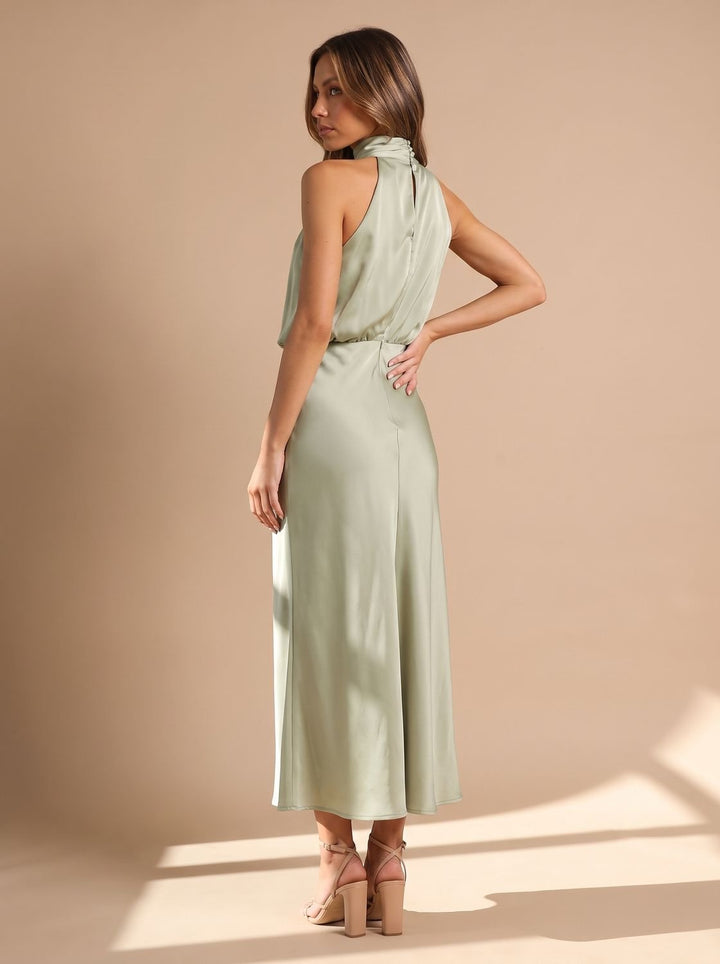 Women's Draped Midi Cocktail Dress in Satin (3)