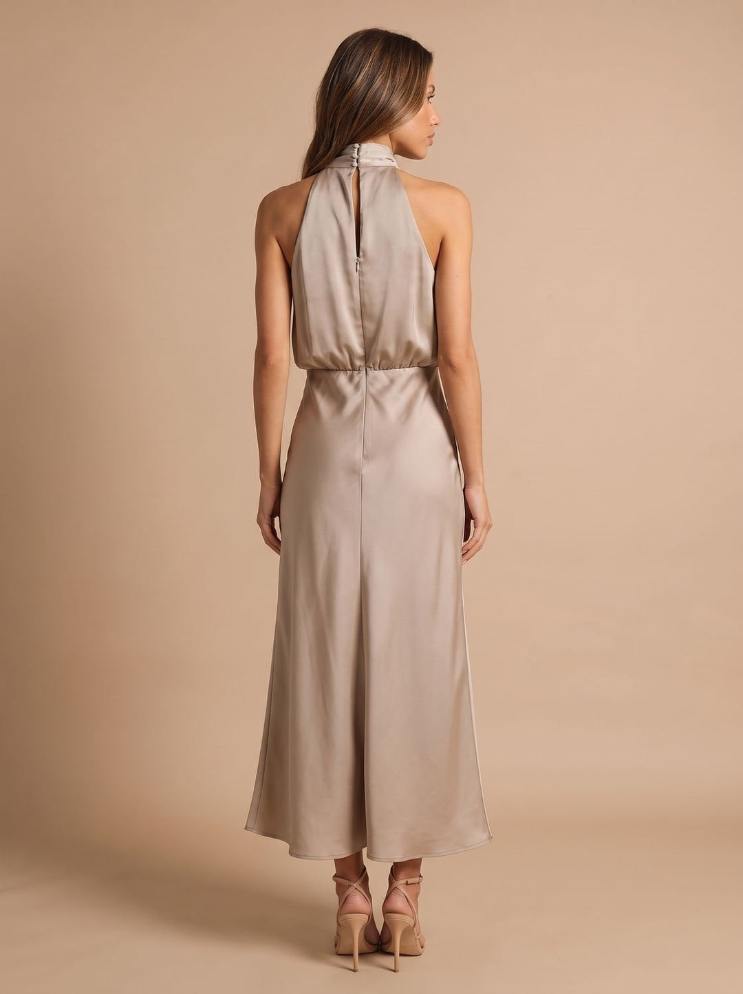 Women's Draped Midi Cocktail Dress in Satin (5)