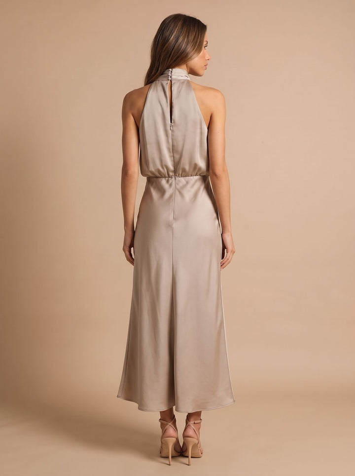 Women's Draped Midi Cocktail Dress in Satin (5)