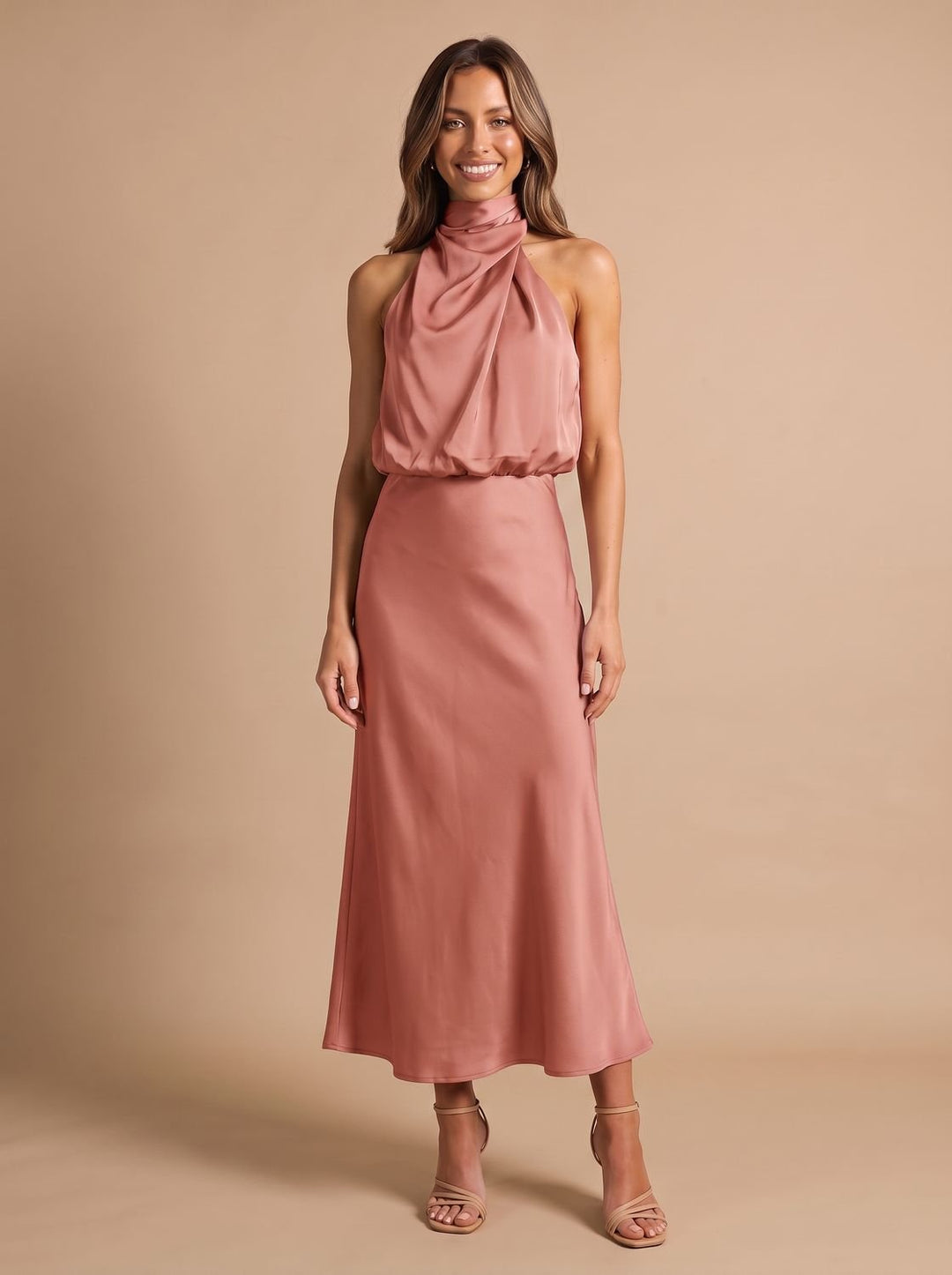 Women's Draped Midi Cocktail Dress in Satin (7)
