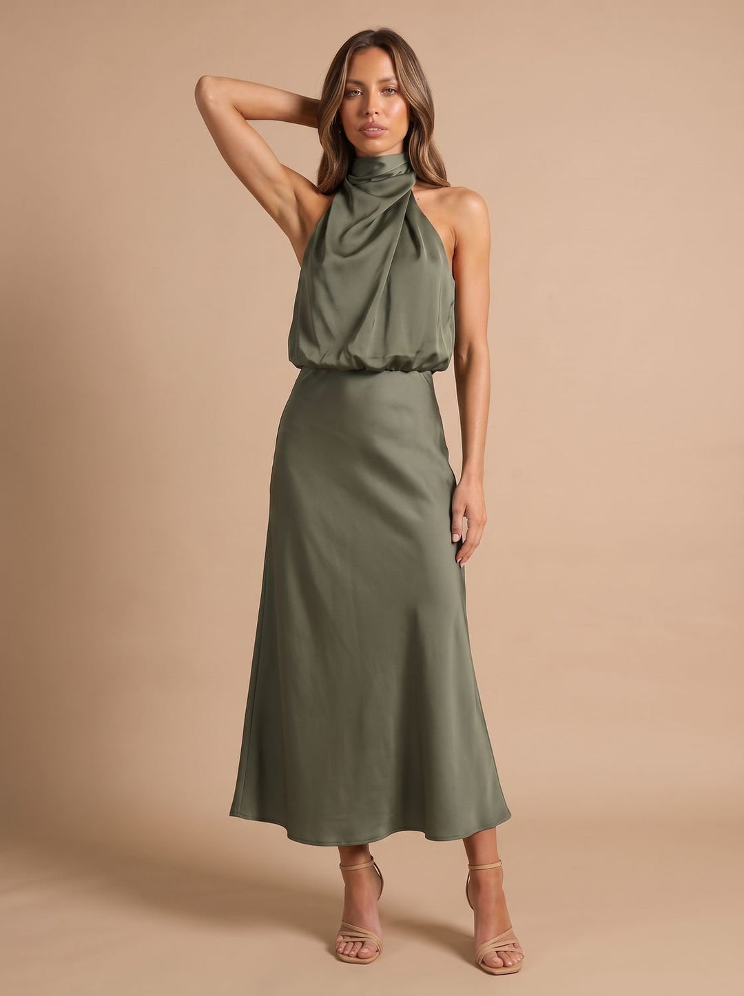 Women's Draped Midi Cocktail Dress in Satin (9)