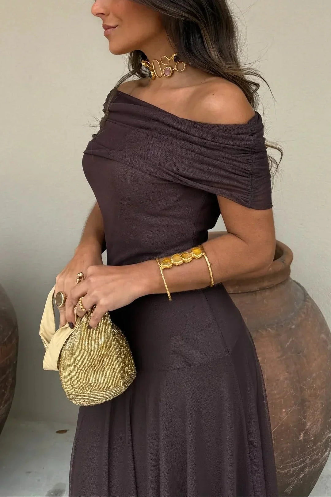Women's Draped One-Shoulder Maxi Dress for Wedding Guests (3)