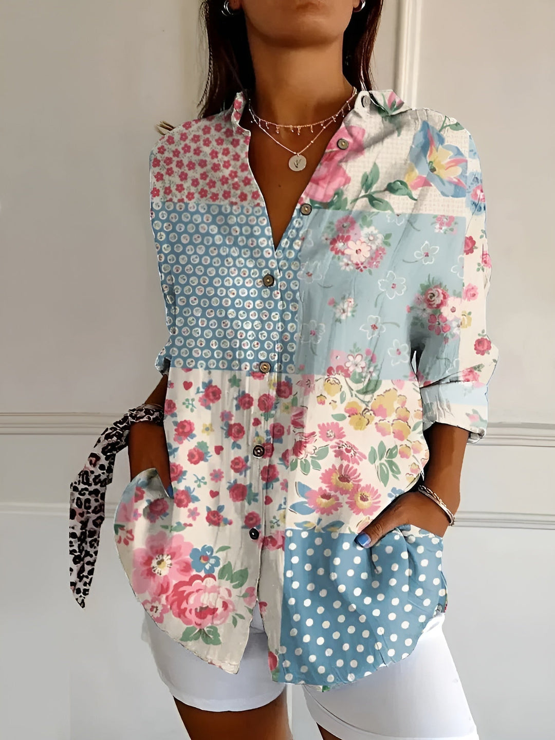 Women's Effortless Summer Linen Blouse in Blumen Blau