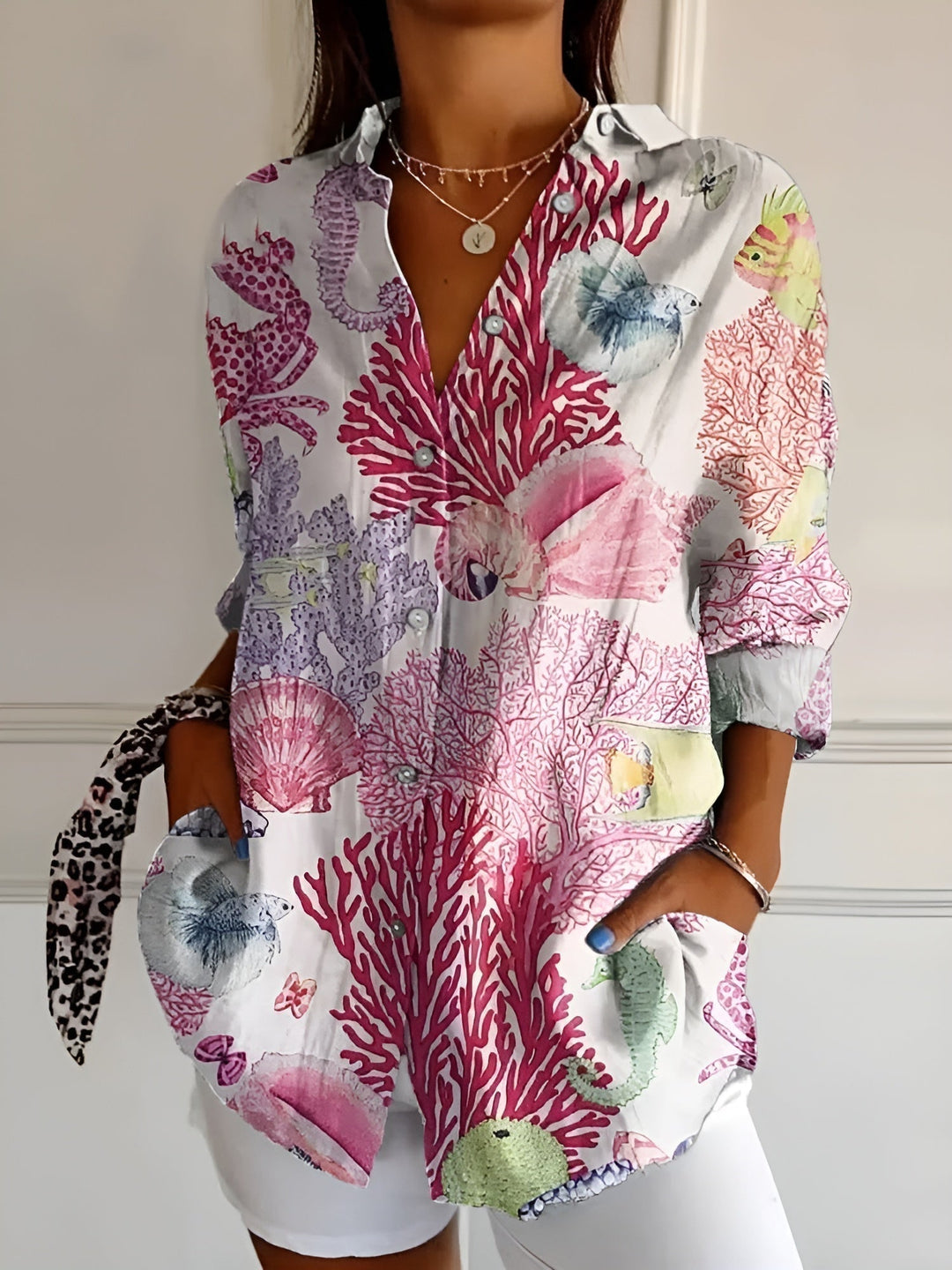 Women's Effortless Summer Linen Blouse in Pink