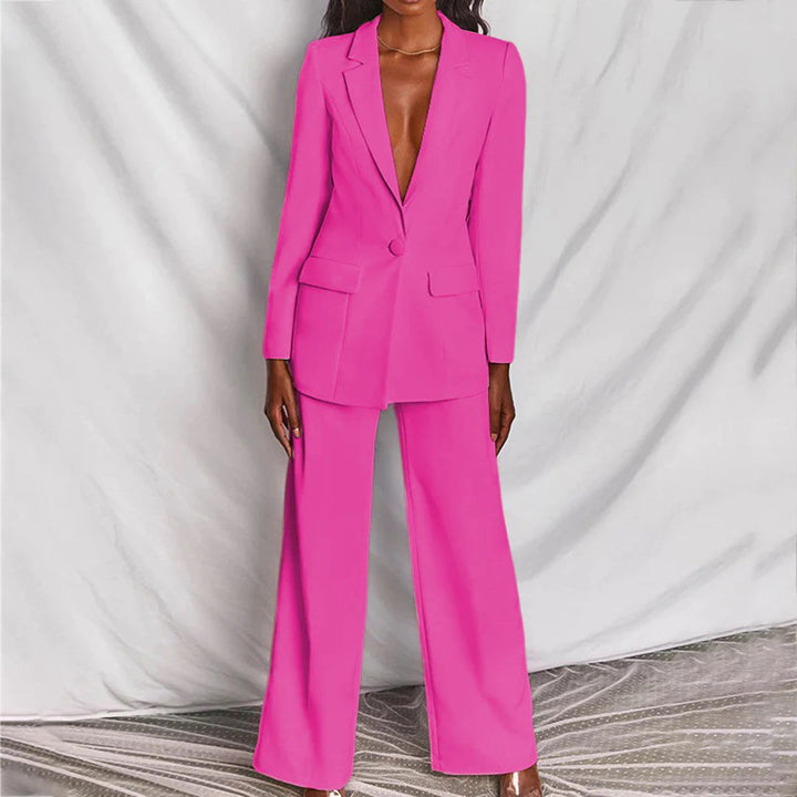 Women's Elegant Blazer Pants Set in Polly Rosa 1