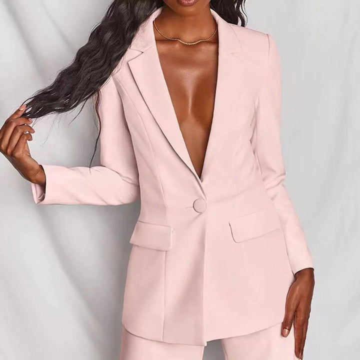 Women's Elegant Blazer Pants Set in Polly Rosa 3