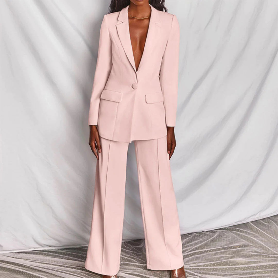 Women's Elegant Blazer Pants Set in Polly Rosa 4