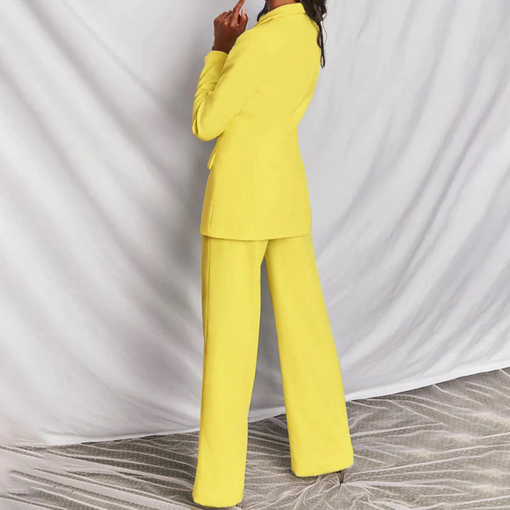Women's Elegant Blazer Pants Set in Yellow 4