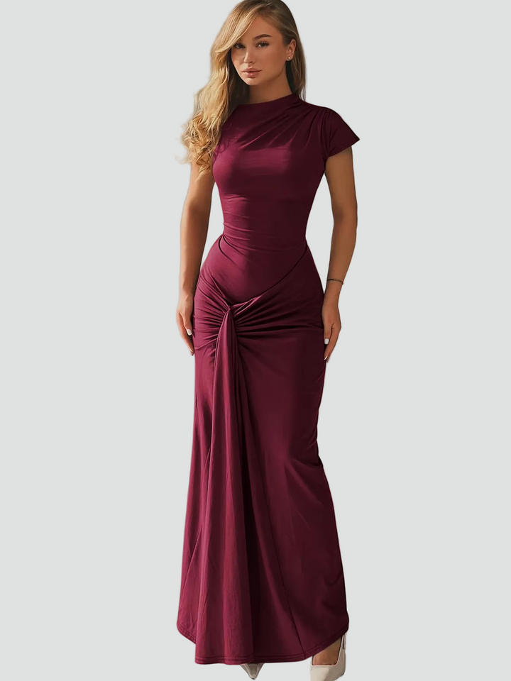 Women's Elegant Cocktail Dress Maxi with Pleats in Rode wijn