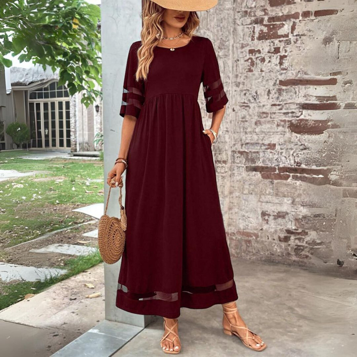 Women's Elegant Cotton Maxi Beach Dress in Red