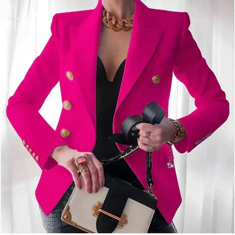 Women's Elegant Double-Breasted Blazer in Pink