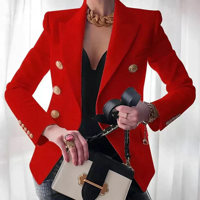 Women's Elegant Double-Breasted Blazer in Red
