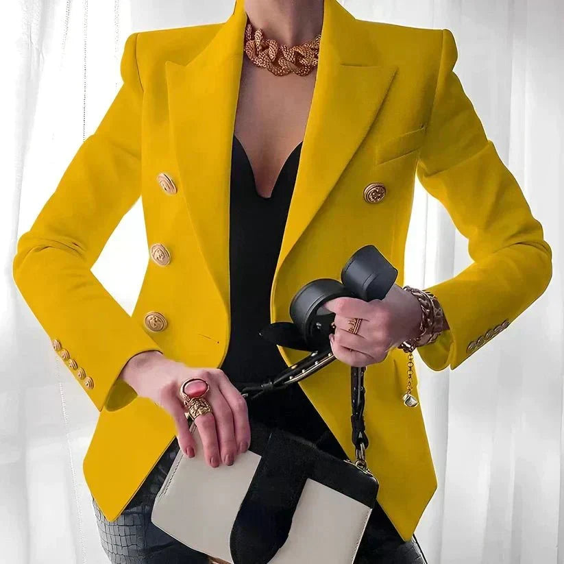 Women's Elegant Double-Breasted Blazer in Yellow