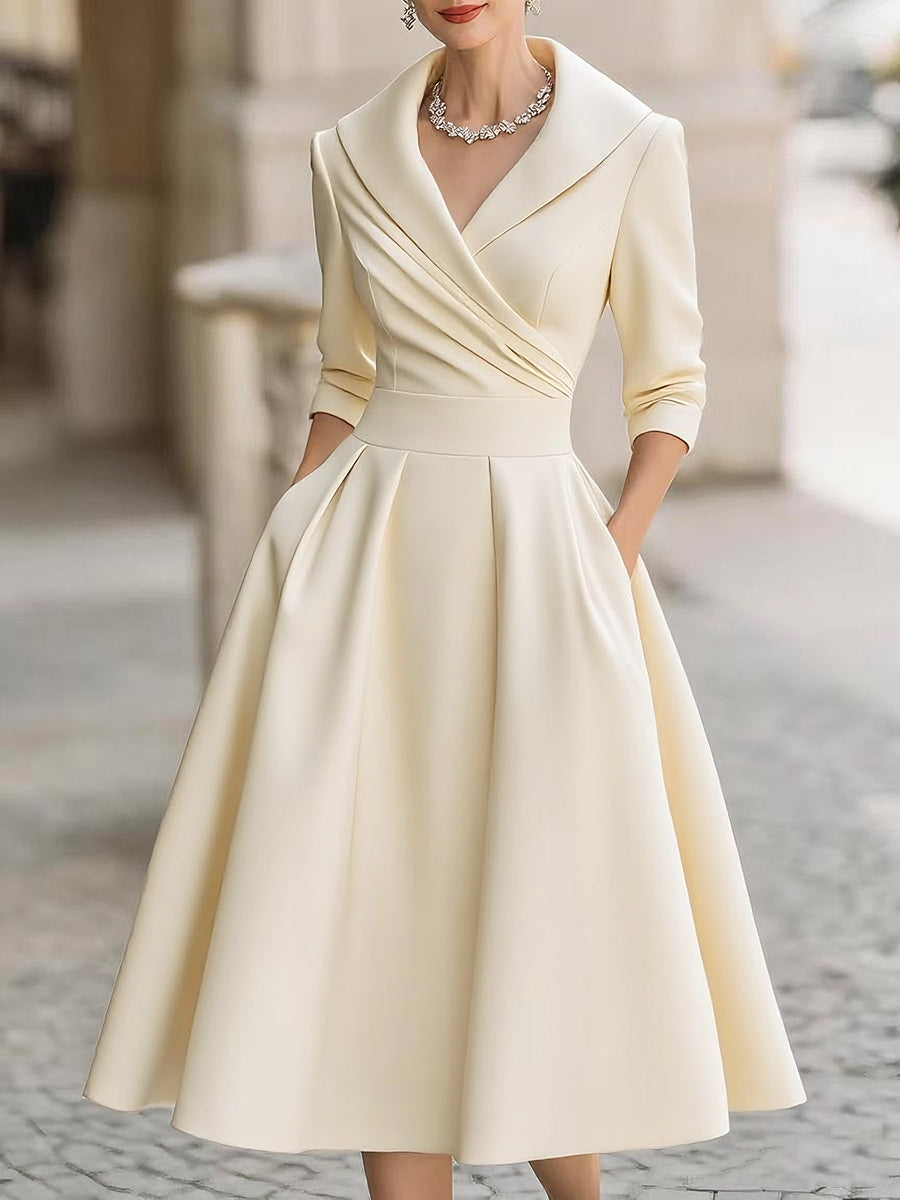 Women's Elegant Fall Wedding Guest Dress in Beige