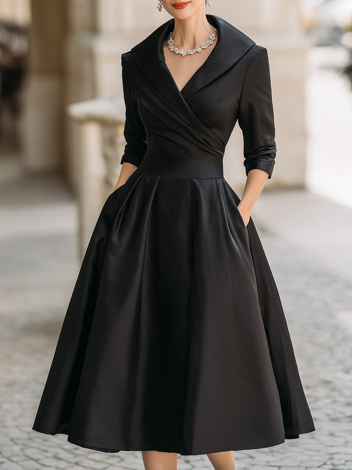 Women's Elegant Fall Wedding Guest Dress in Black