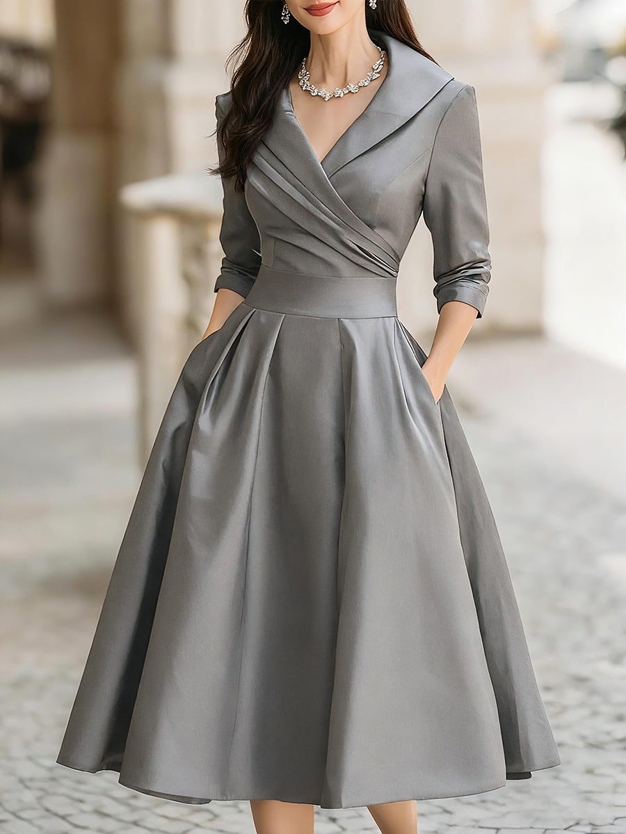 Women's Elegant Fall Wedding Guest Dress in Grey