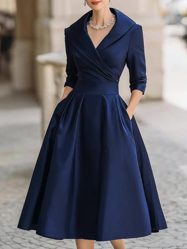 Women's Elegant Fall Wedding Guest Dress in Navy