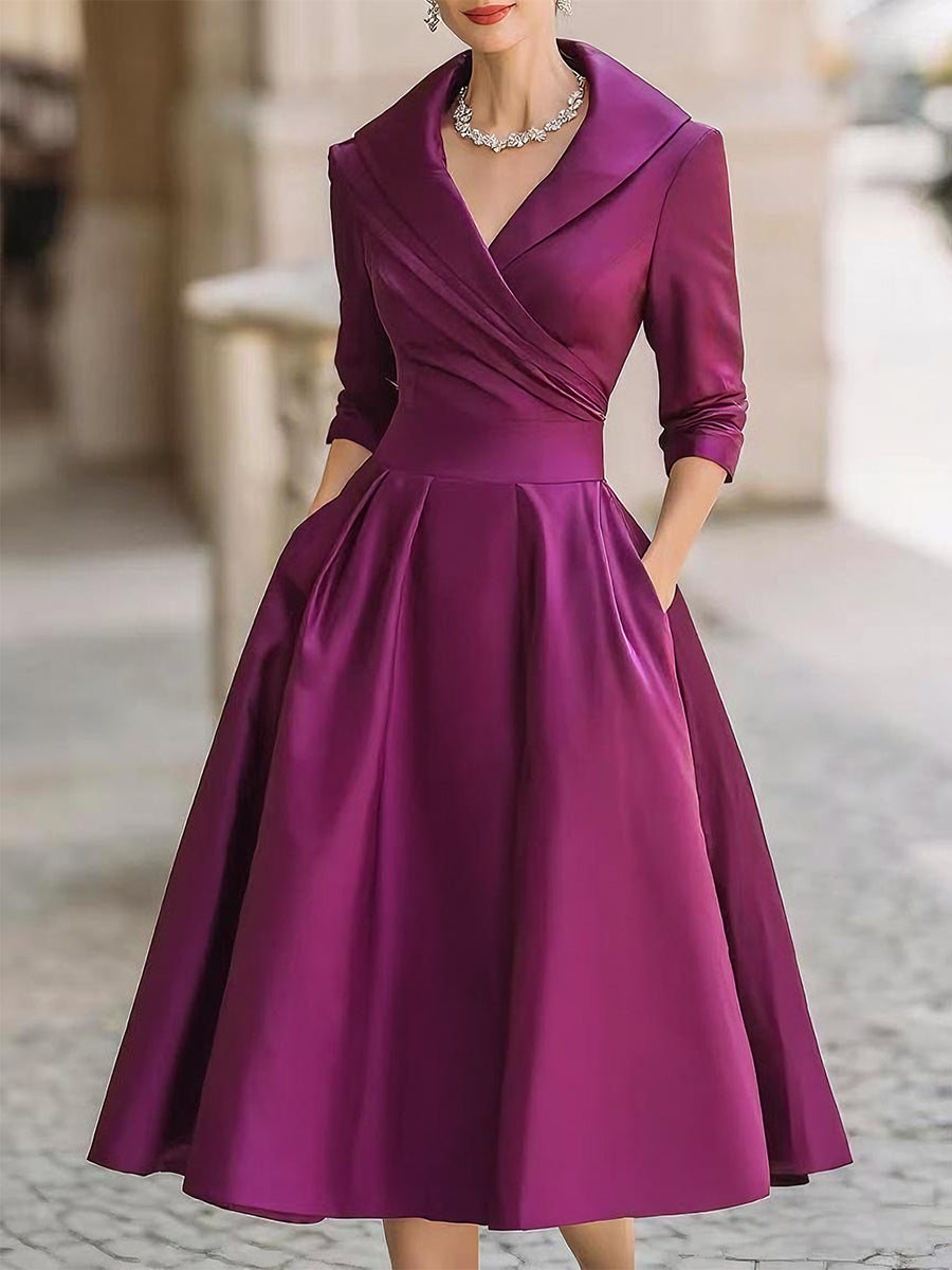 Women's Elegant Fall Wedding Guest Dress in Purple