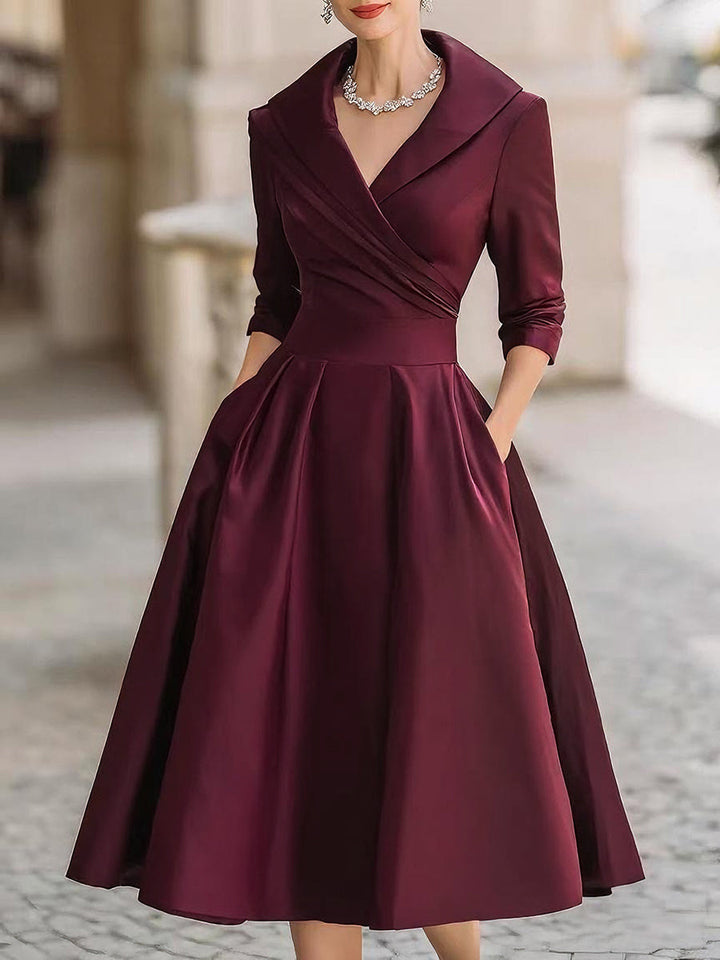 Women's Elegant Fall Wedding Guest Dress in Wine