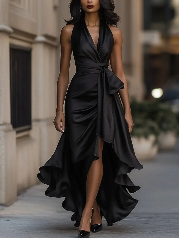 Women's Elegant Fall Wedding Guest Maxi Dress in Black