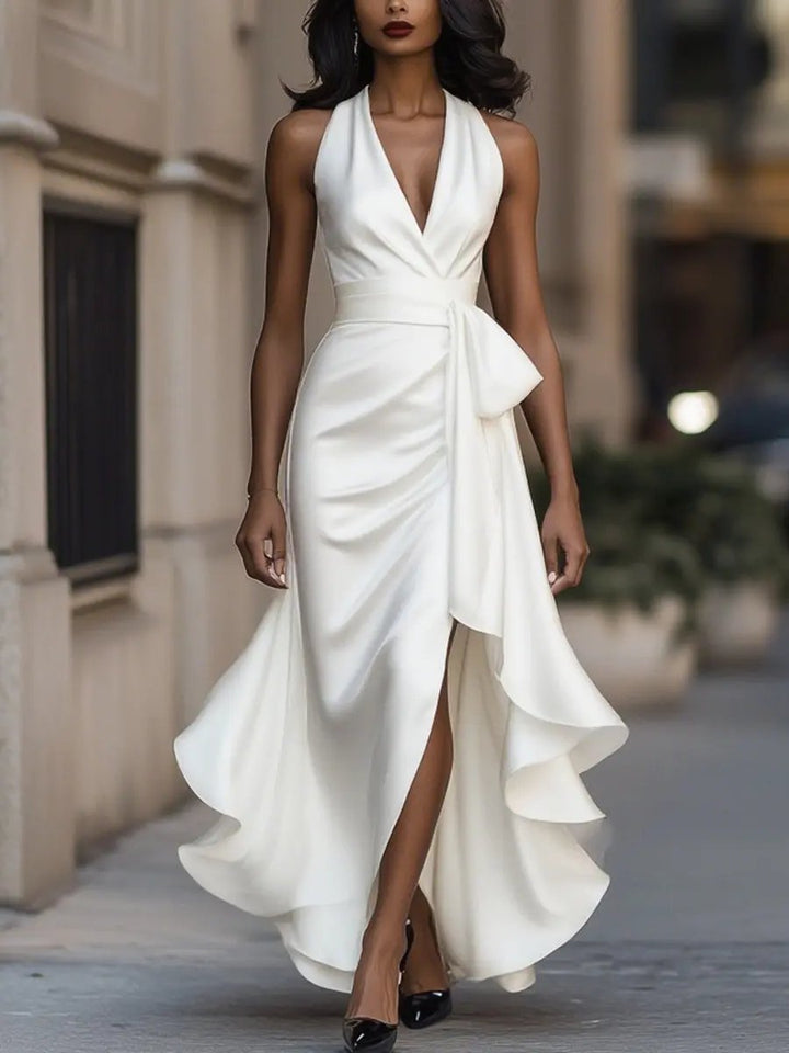 Women's Elegant Fall Wedding Guest Maxi Dress in White