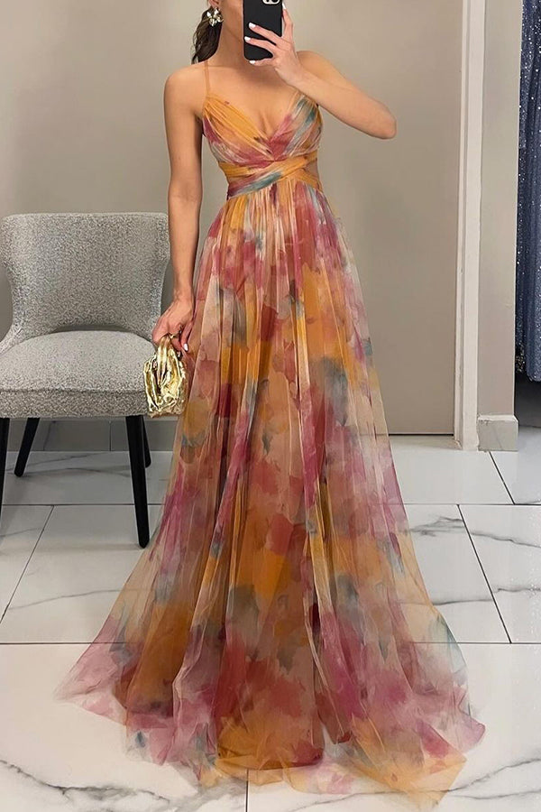 Women's Elegant Floral Maxi Wedding Guest Dress for Summer Events in Orange