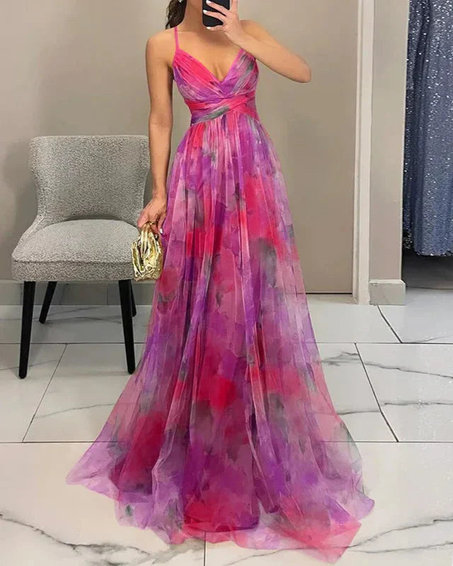 Women's Elegant Floral Maxi Wedding Guest Dress for Summer Events in Pink