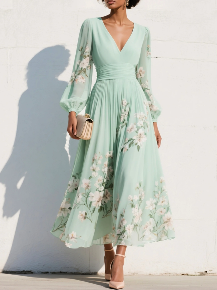 Women's Elegant Floral Midi Evening Dress