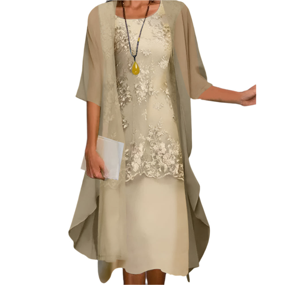 Women's Elegant Floral Midi Wedding Guest Dress in Yellow