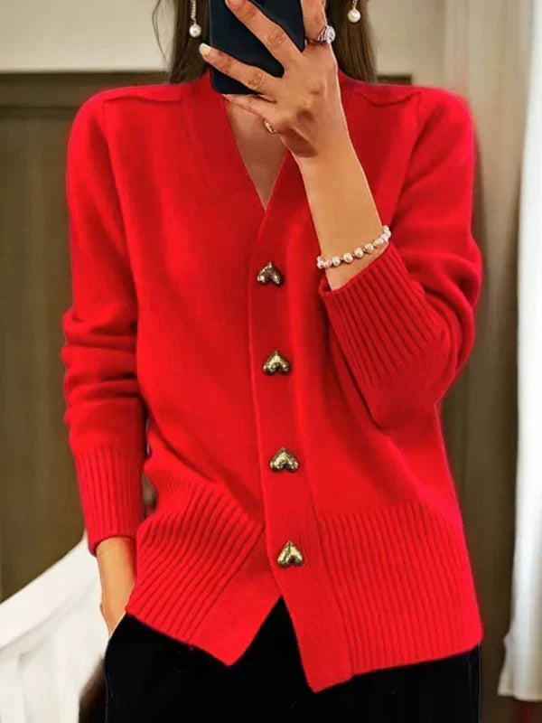Women's Elegant Knit Cardigan for Layering in Red