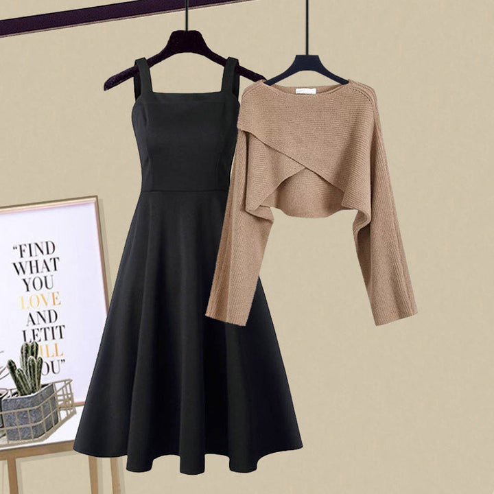 Women's Elegant Knit Evening Dress Set in Brown 1